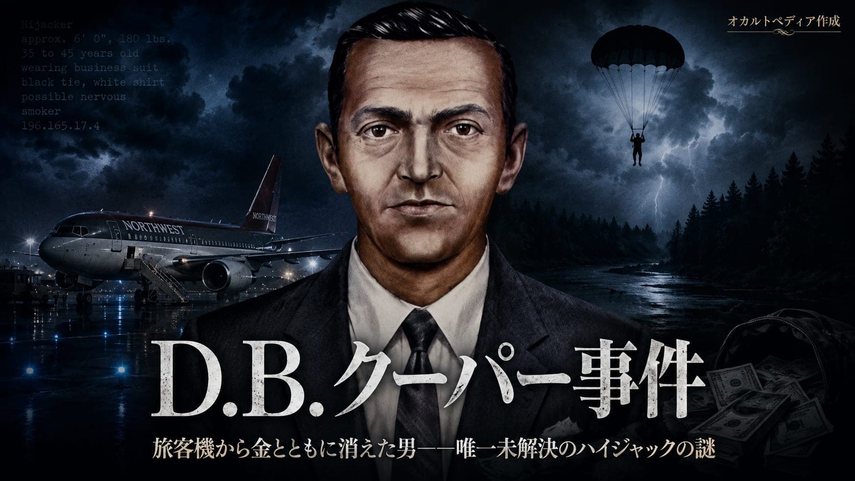 夜空へパラシュートで消えるD.B.クーパーのイメージ