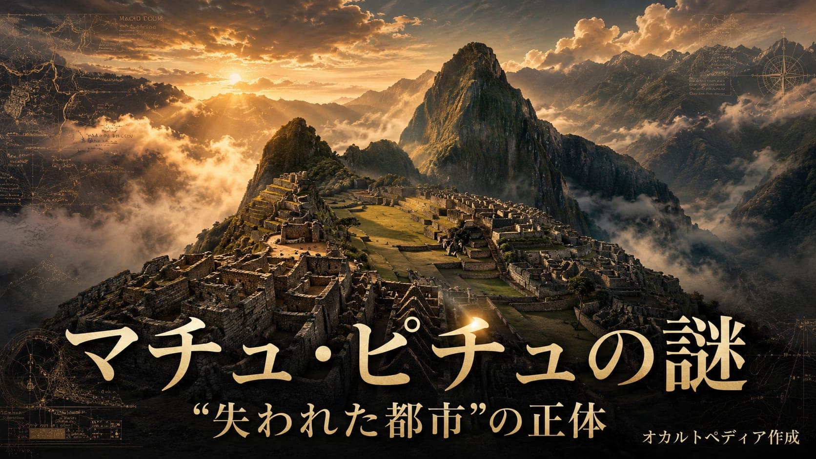 アンデスの尾根に広がるマチュ・ピチュの石造都市と周囲の山々のイメージ
