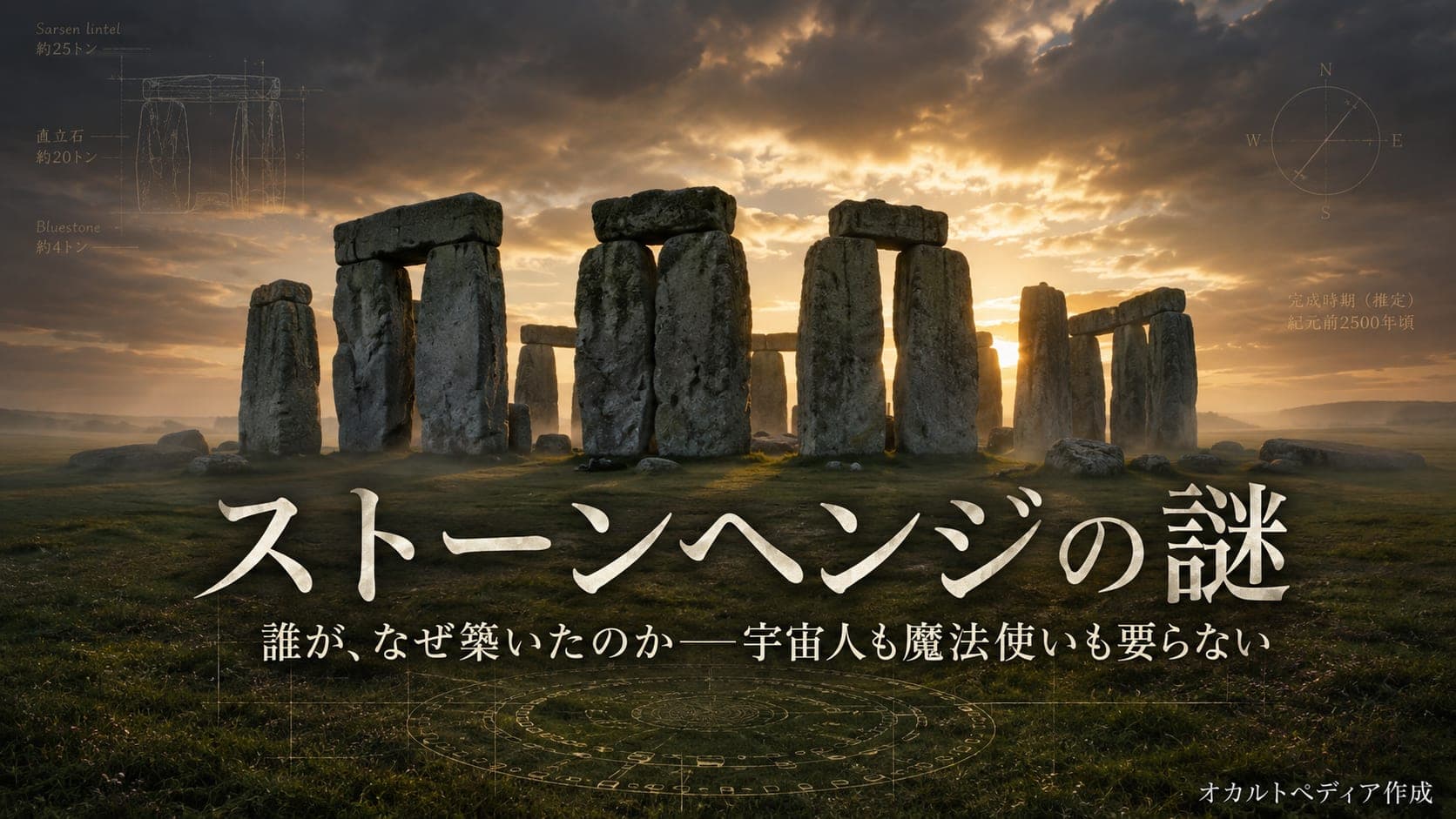 夏至の朝日を受けるストーンヘンジの巨石のイメージ