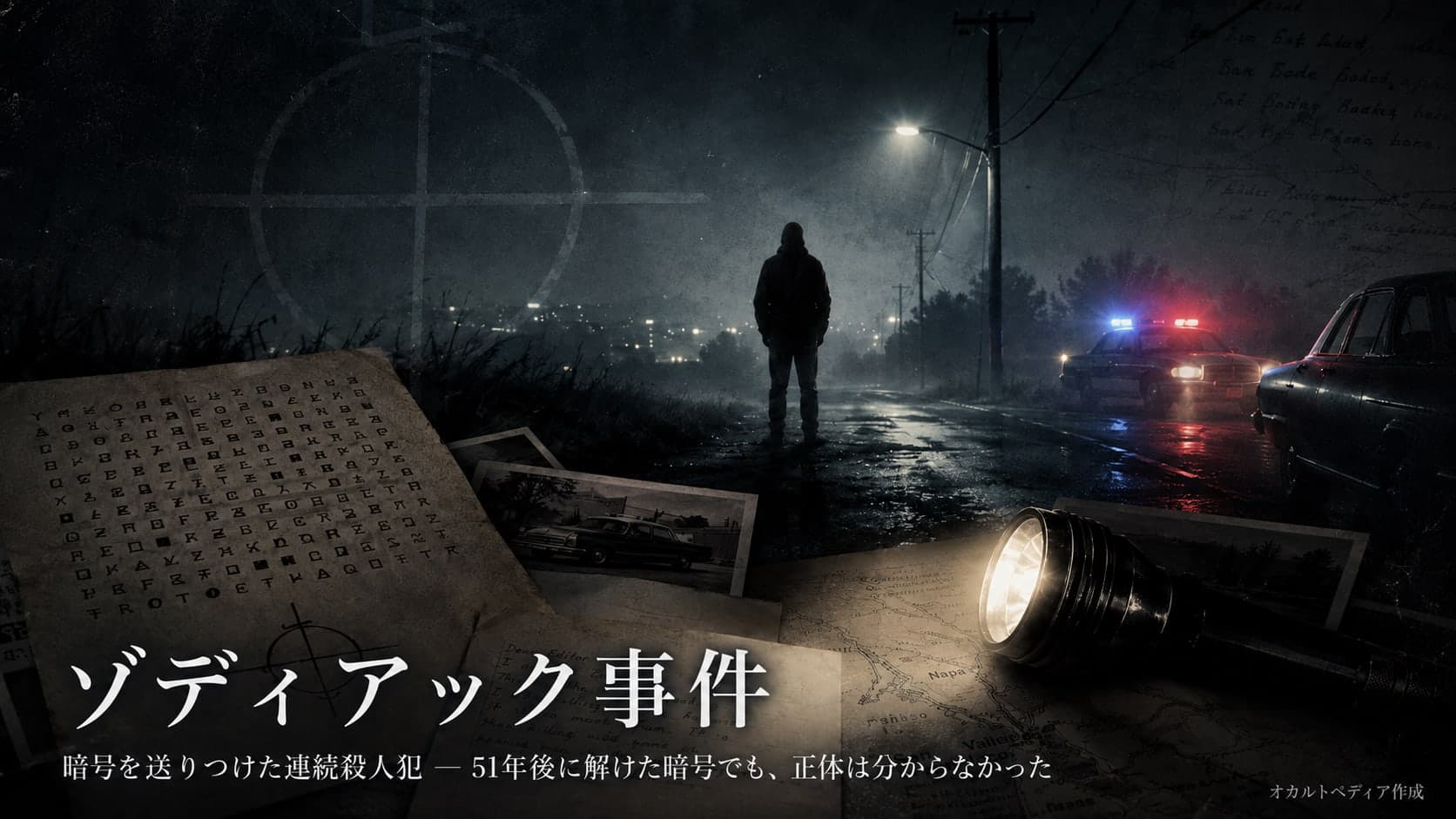 霧の夜と暗号記号をモチーフにしたイメージ