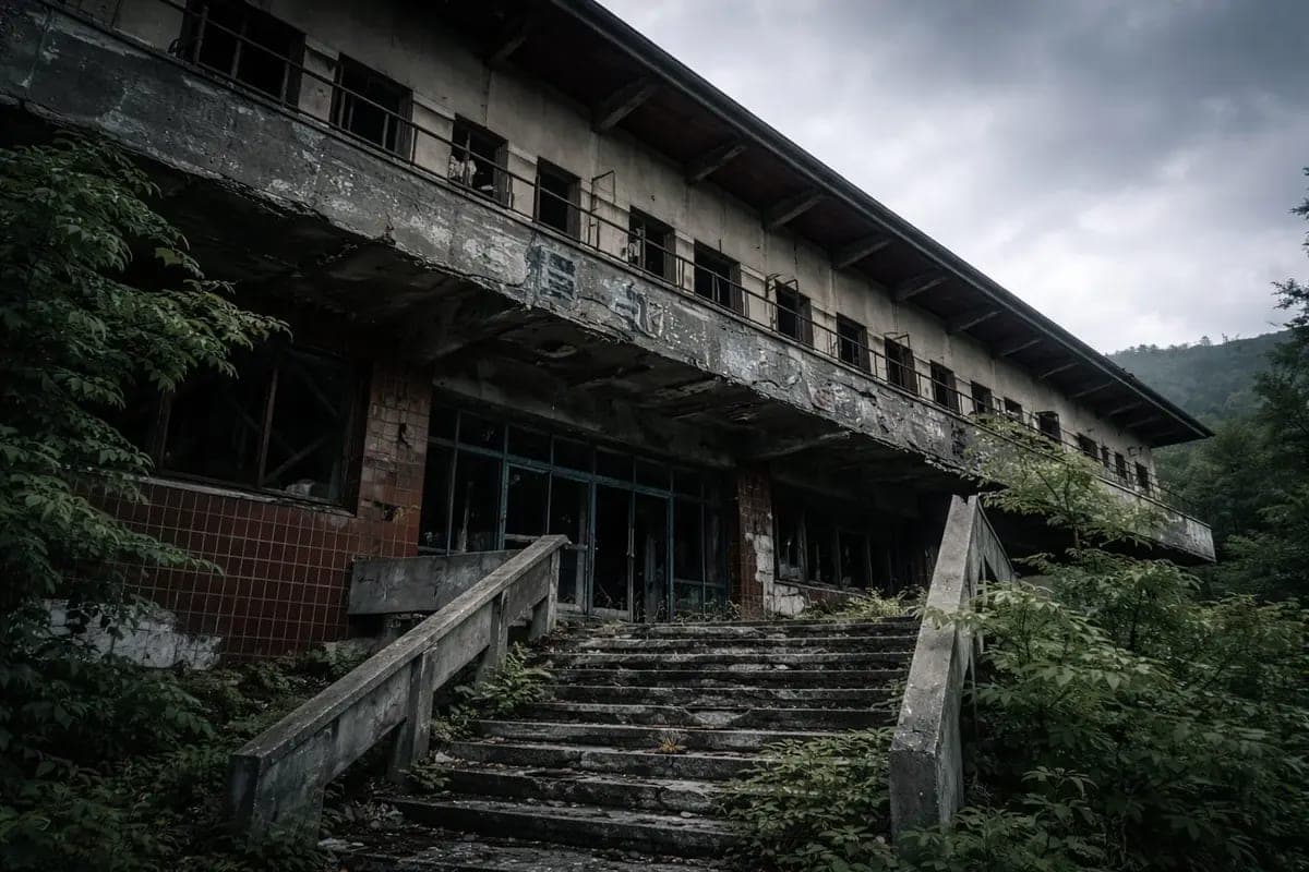 【心霊】横向温泉ロッジ|40年放置の福島の廃ホテルで目撃される異変の正体の外観